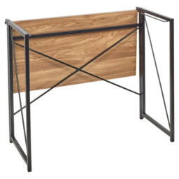 Oak Wooden Folding Table Steel Legs Computer Work Office Desk Rectangle Bedroom - thumbnail 3