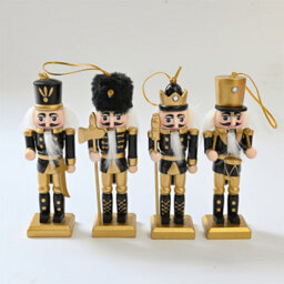 Amorly 4Pcs Mini Nutcracker Christmas Ornaments, Black Golden Wooden Soldier Nutcracker Hanging Decorations For Xmas Tree Home Decor - thumbnail 7
