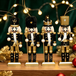 Amorly 4Pcs Mini Nutcracker Christmas Ornaments, Black Golden Wooden Soldier Nutcracker Hanging Decorations For Xmas Tree Home Decor - thumbnail 2