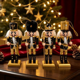 Amorly 4Pcs Mini Nutcracker Christmas Ornaments, Black Golden Wooden Soldier Nutcracker Hanging Decorations For Xmas Tree Home Decor - thumbnail 5