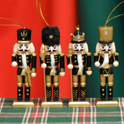 Amorly 4Pcs Mini Nutcracker Christmas Ornaments, Black Golden Wooden Soldier Nutcracker Hanging Decorations For Xmas Tree Home Decor - thumbnail 4