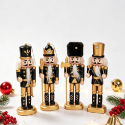 Amorly 4Pcs Mini Nutcracker Christmas Ornaments, Black Golden Wooden Soldier Nutcracker Hanging Decorations For Xmas Tree Home Decor - thumbnail 9
