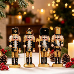 Amorly 4Pcs Mini Nutcracker Christmas Ornaments, Black Golden Wooden Soldier Nutcracker Hanging Decorations For Xmas Tree Home Decor - thumbnail 8