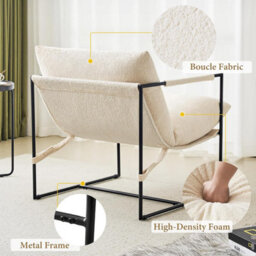 MCC Direct Boucle Fabric Lounge Chair With Metal Frame Upholstered Accent Chair Luca White - thumbnail 8