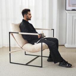 MCC Direct Boucle Fabric Lounge Chair With Metal Frame Upholstered Accent Chair Luca White - thumbnail 5
