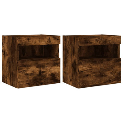 Berkfield Durable Tv Wall Cabinets With Led Lights 2 Pcs Smoked Oak 40X30X40 Cm - image 1