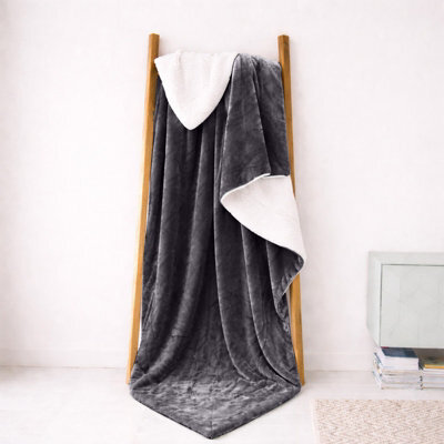 Oxford Homeware Blanket Reversible Soft Plush Throw For Bed & Sofa Sherpa Fleece Blanket, Grey, Super King (230 X 270Cm)