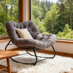 Grey Seat Cushion Small Size Chair Rocking Chair Reclining Chair Bird Nest Rattan Balcony Home Leisure Lazy Sofa - thumbnail 1