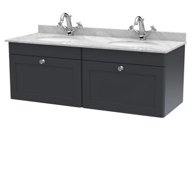 Balterley Swynnerton Traditional 2 Drawer Wall Hung Vanity Unit With Double Marble Basin, Dark Grey, 1200mm - image 1