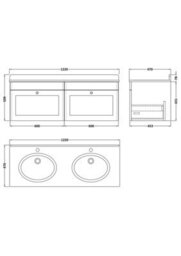 Balterley Swynnerton Traditional 2 Drawer Wall Hung Vanity Unit With Double Marble Basin, Dark Grey, 1200mm - thumbnail 2