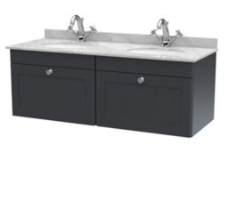 Balterley Swynnerton Traditional 2 Drawer Wall Hung Vanity Unit With Double Marble Basin, Dark Grey, 1200mm - thumbnail 1
