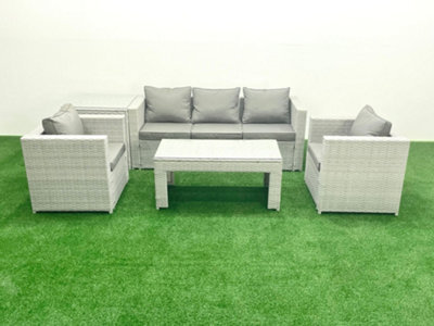 Fimous Rattan Garden Furniture Set 5 Pieces Outdoor Garden Sofa Oblong Coffee Table Set 2 Chairs Side Tabe Light Grey - image 1