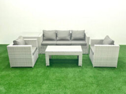 Fimous Rattan Garden Furniture Set 5 Pieces Outdoor Garden Sofa Oblong Coffee Table Set 2 Chairs Side Tabe Light Grey - thumbnail 2
