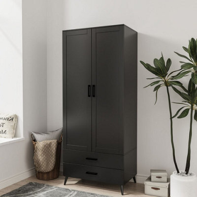 Urbn-Living Urbnliving 180Cm Height Black Wardrobe With 2 Door 2 Drawer Modern Bedroom Clothes Storage Hanging Rail - image 1