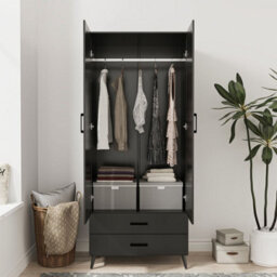 Urbn-Living Urbnliving 180Cm Height Black Wardrobe With 2 Door 2 Drawer Modern Bedroom Clothes Storage Hanging Rail - thumbnail 4