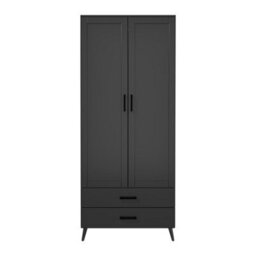 Urbn-Living Urbnliving 180Cm Height Black Wardrobe With 2 Door 2 Drawer Modern Bedroom Clothes Storage Hanging Rail - thumbnail 5