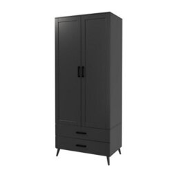 Urbn-Living Urbnliving 180Cm Height Black Wardrobe With 2 Door 2 Drawer Modern Bedroom Clothes Storage Hanging Rail - thumbnail 6