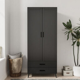Urbn-Living Urbnliving 180Cm Height Black Wardrobe With 2 Door 2 Drawer Modern Bedroom Clothes Storage Hanging Rail - thumbnail 2
