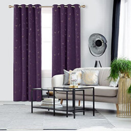 Deconovo Blackout Eyelet Curtains, Soft Gold Printed Constellation Curtains For Living Room, 46 X 90 Inch, Dark Purple, 1 Pair - thumbnail 3