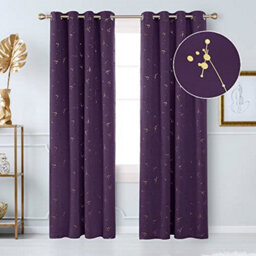 Deconovo Blackout Eyelet Curtains, Soft Gold Printed Constellation Curtains For Living Room, 46 X 90 Inch, Dark Purple, 1 Pair - thumbnail 2