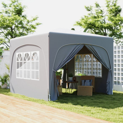 Outsunny 3 X 3(M) Upf50+ Pop Up Gazebo With Sides And Carry Bag, Light Grey - image 1
