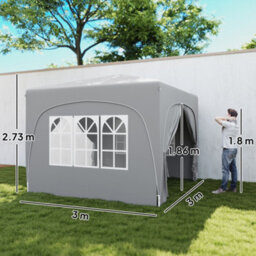 Outsunny 3 X 3(M) Upf50+ Pop Up Gazebo With Sides And Carry Bag, Light Grey - thumbnail 3