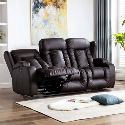 More4Homes Caesar Manual High Back Luxury Bond Grade Leather Recliner 3 Seater Sofa (Brown) - image 1