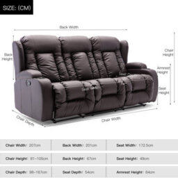 More4Homes Caesar Manual High Back Luxury Bond Grade Leather Recliner 3 Seater Sofa (Brown) - thumbnail 9