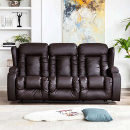 More4Homes Caesar Manual High Back Luxury Bond Grade Leather Recliner 3 Seater Sofa (Brown) - thumbnail 6
