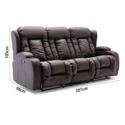 More4Homes Caesar Manual High Back Luxury Bond Grade Leather Recliner 3 Seater Sofa (Brown) - thumbnail 7