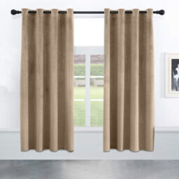 Oxford Homeware Eyelet Velvet Curtains Beige Fully Lined Blackout Thermal Insulated Eyelet Curtains Pair (W)168Cm X (L)137Cm - thumbnail 1