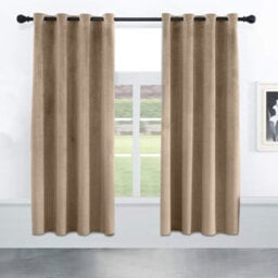 Oxford Homeware Eyelet Velvet Curtains Beige Fully Lined Blackout Thermal Insulated Eyelet Curtains Pair (W)168Cm X (L)137Cm