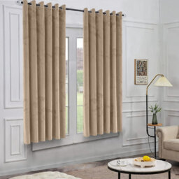 Oxford Homeware Eyelet Velvet Curtains Beige Fully Lined Blackout Thermal Insulated Eyelet Curtains Pair (W)168Cm X (L)137Cm - thumbnail 8