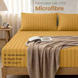 Aspire Homeware Ochre Stripe Fitted Sheet 40Cm Extra Deep-100%microfiber Fitted Bed Sheets Double, (L)190Cmx(W)137Cm - thumbnail 7