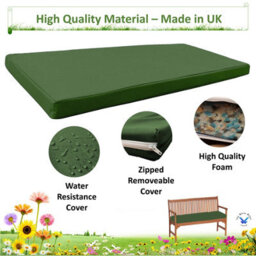 TheWhiteWater Limited Garden Bench Cushion - Patio Pub Furniture Bench Seat Pad - Weather & Waterproof Fabric - 3 Seater - Bottle Green - thumbnail 3