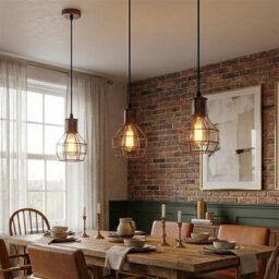 Rustic Red Industrial Wire Cage Pendant Light Perfect For Living Room, Kitchen, Bedroom & Café - thumbnail 9