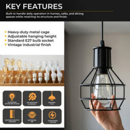 Rustic Red Industrial Wire Cage Pendant Light Perfect For Living Room, Kitchen, Bedroom & Café - thumbnail 6