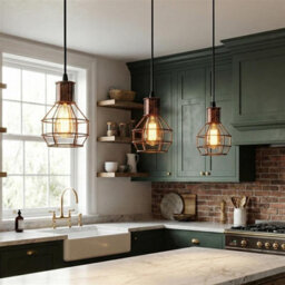 Rustic Red Industrial Wire Cage Pendant Light Perfect For Living Room, Kitchen, Bedroom & Café - thumbnail 1