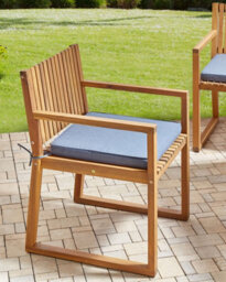 Beliani Set Of 8 Garden Chairs With Cushions Sassari Ii Certified Acacia Wood Blue - thumbnail 2