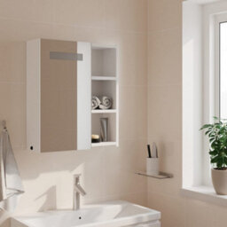 Berkfield Bathroom Mirror Cabinet With Led Light White 45X13X52 Cm - thumbnail 3