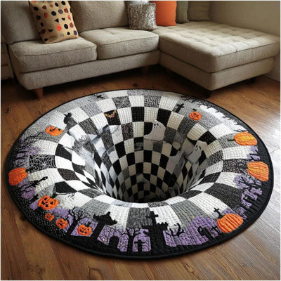 Amorly Halloween 3D Vortex Illusion Round Rug, Skeleton Hole Optical Illusion Area Rug, Non Slip Halloween Decor Floor Mat - image 1