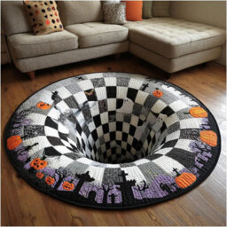 Amorly Halloween 3D Vortex Illusion Round Rug, Skeleton Hole Optical Illusion Area Rug, Non Slip Halloween Decor Floor Mat - thumbnail 1