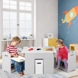 Costway 4-In-1 Kids Table & Chair Set Wooden Toddler Activity Furniture With Storage Box - thumbnail 3