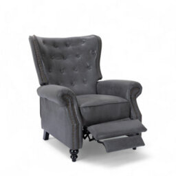 Faux Leather Suede Grey Buttoned Wingback Recliner Chair - thumbnail 3