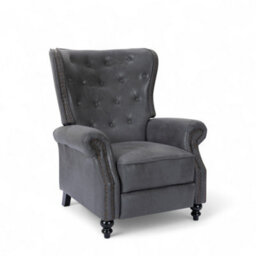 Faux Leather Suede Grey Buttoned Wingback Recliner Chair - thumbnail 6