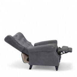 Faux Leather Suede Grey Buttoned Wingback Recliner Chair - thumbnail 4