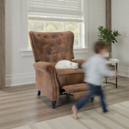 Faux Leather Suede Grey Buttoned Wingback Recliner Chair - thumbnail 9