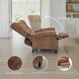 Faux Leather Suede Grey Buttoned Wingback Recliner Chair - thumbnail 8