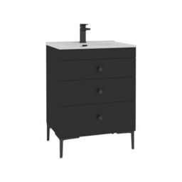 Royal Bathrooms Royal Bathroom Verona 600mm Matt Black 3-Drawer Floor Standing Bathroom Vanity Unit With Ceramic Basin & Matt Black Knob - thumbnail 6
