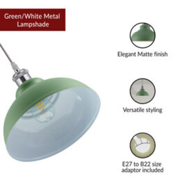 Innoteck Retro Industrial Dome Shape Pendant Lampshade - Green & Inner White - thumbnail 2